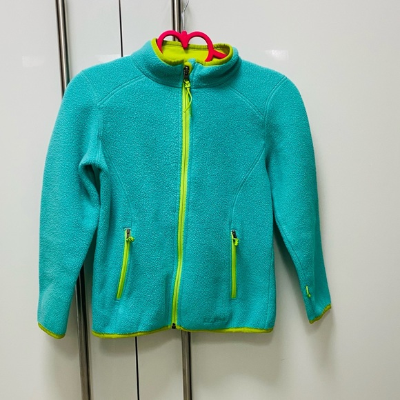 LL Bean Girls Green/Chartreuse Medium Weight Fleece Jacket Size Small - Picture 2 of 6